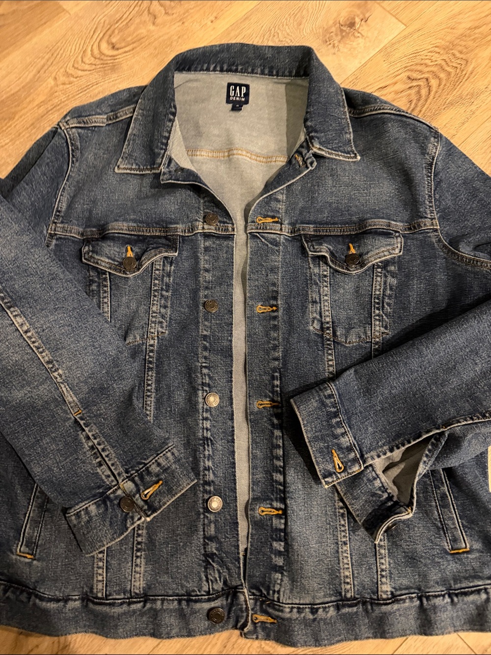 GAP Men's Dark Blue Washed Denim Jacket -xl